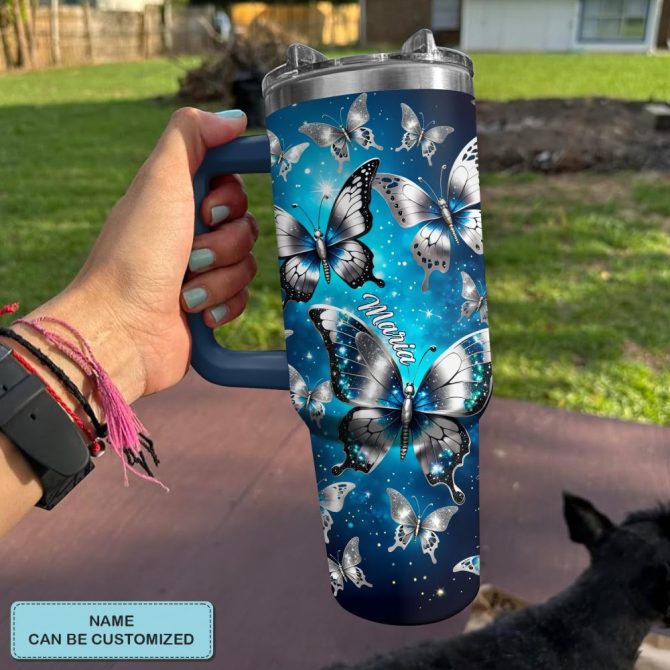 Butterfly Custom Stanley Quencher 40Oz Stainless Steel Tumbler With Handle