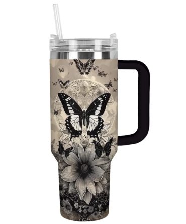 Butterfly Custom Stanley Quencher 40Oz Stainless Steel Tumbler With Handle