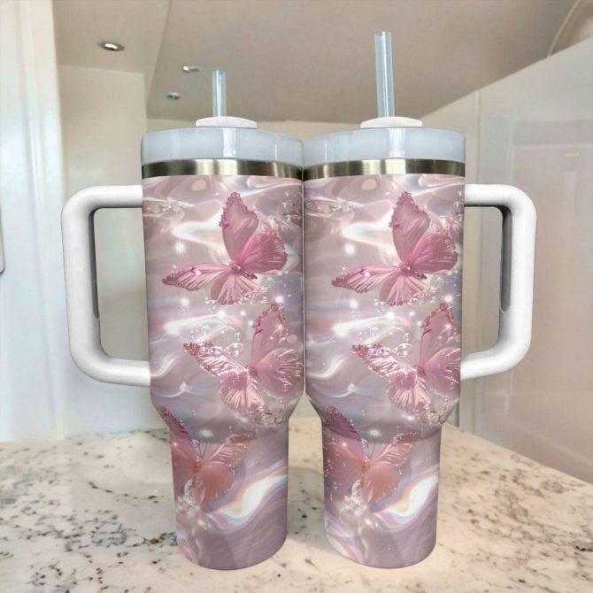 Butterfly Custom Stanley Quencher 40Oz Stainless Steel Tumbler With Handle - Image 2