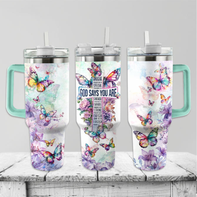 Butterfly Custom Stanley Quencher 40Oz Stainless Steel Tumbler With Handle - Image 4