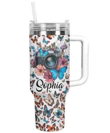 Butterfly Custom Stanley Quencher 40Oz Stainless Steel Tumbler With Handle