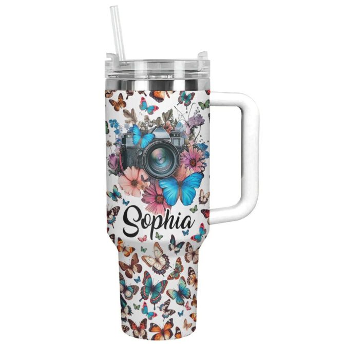 Butterfly Custom Stanley Quencher 40Oz Stainless Steel Tumbler With Handle