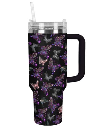 Butterfly Custom Stanley Quencher 40Oz Stainless Steel Tumbler With Handle