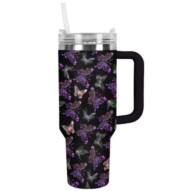 Butterfly Custom Stanley Quencher 40Oz Stainless Steel Tumbler With Handle