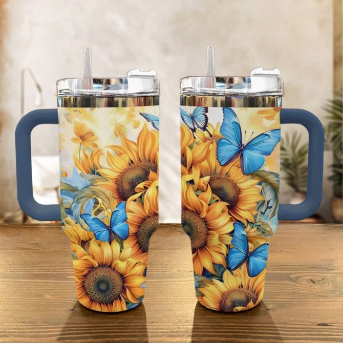 Butterfly Custom Stanley Quencher 40Oz Stainless Steel Tumbler With Handle - Image 2