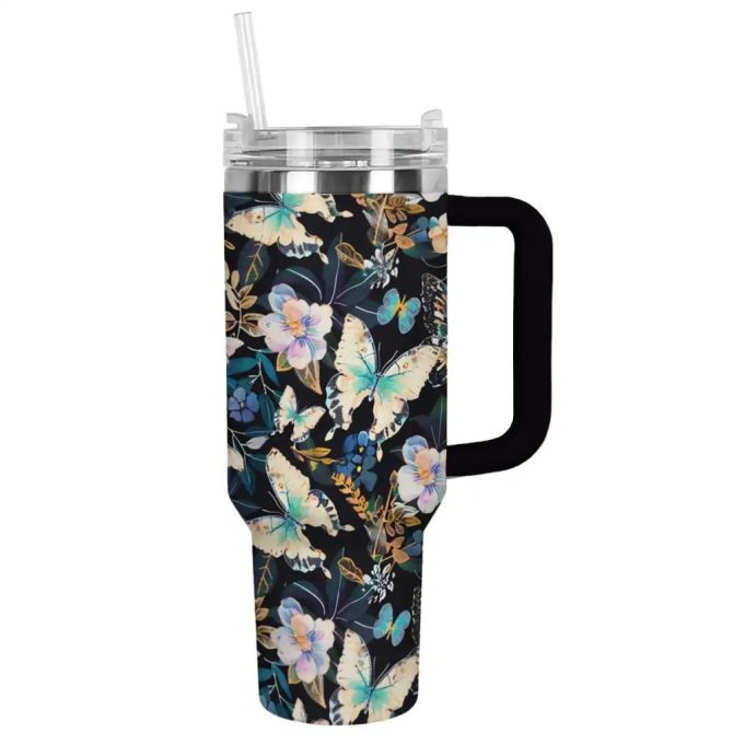 Butterfly Custom Stanley Quencher 40Oz Stainless Steel Tumbler With Handle