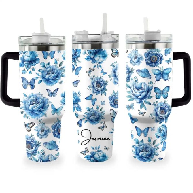 Butterfly Custom Stanley Quencher 40Oz Stainless Steel Tumbler With Handle - Image 2