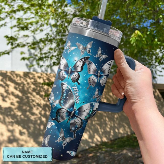 Butterfly Custom Stanley Quencher 40Oz Stainless Steel Tumbler With Handle - Image 2