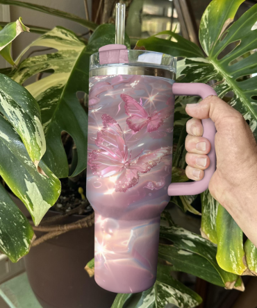 Butterfly Custom Stanley Quencher 40Oz Stainless Steel Tumbler With Handle