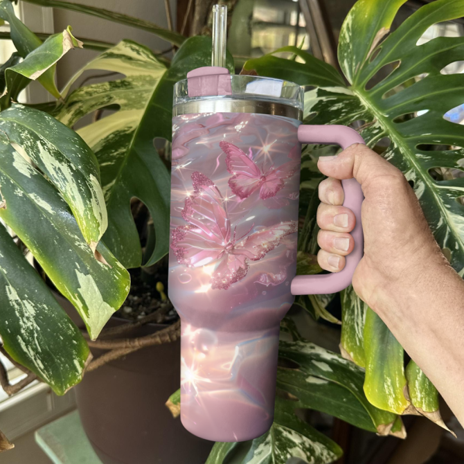 Butterfly Custom Stanley Quencher 40Oz Stainless Steel Tumbler With Handle