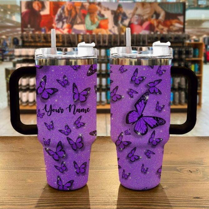 Butterfly Custom Stanley Quencher 40Oz Stainless Steel Tumbler With Handle - Image 2