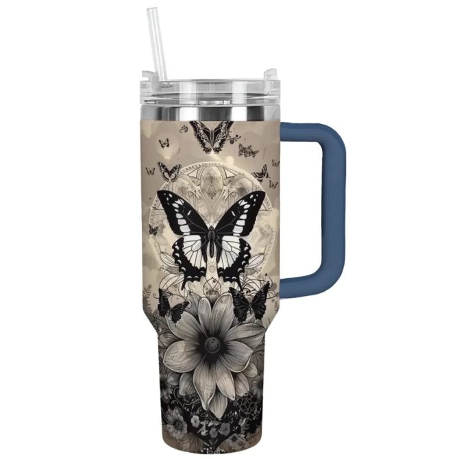Butterfly Custom Stanley Quencher 40Oz Stainless Steel Tumbler With Handle - Image 8