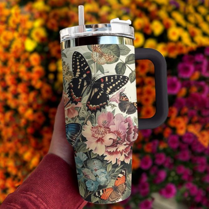 Butterfly Custom Stanley Quencher 40Oz Stainless Steel Tumbler With Handle - Image 2