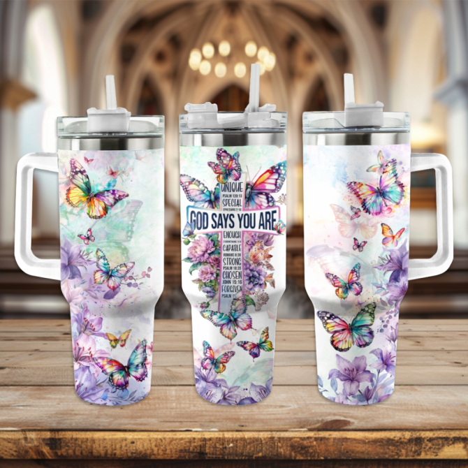 Butterfly Custom Stanley Quencher 40Oz Stainless Steel Tumbler With Handle - Image 2