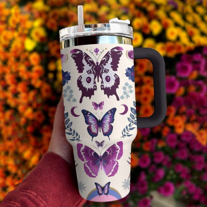 Butterfly Custom Stanley Quencher 40Oz Stainless Steel Tumbler With Handle - Image 2