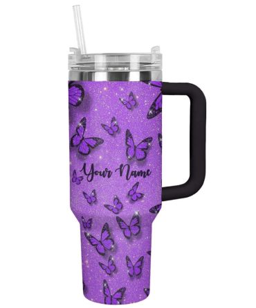 Butterfly Custom Stanley Quencher 40Oz Stainless Steel Tumbler With Handle