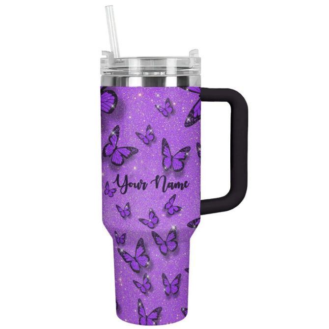 Butterfly Custom Stanley Quencher 40Oz Stainless Steel Tumbler With Handle