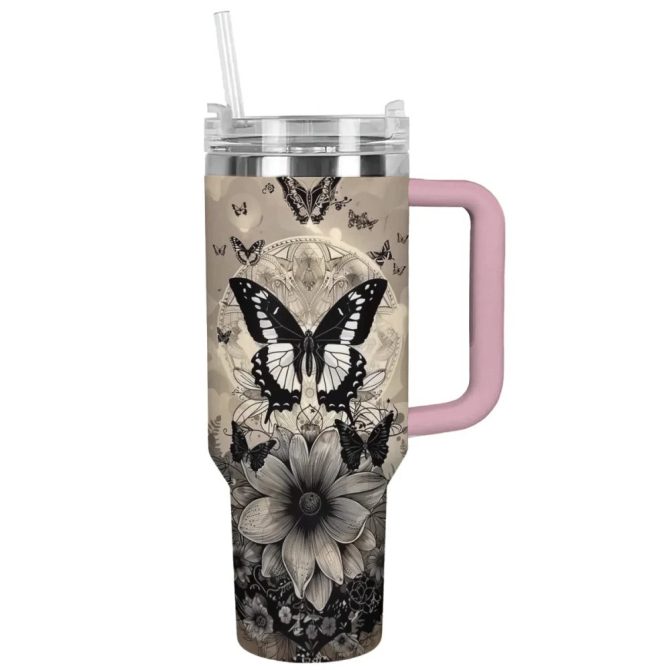 Butterfly Custom Stanley Quencher 40Oz Stainless Steel Tumbler With Handle - Image 9