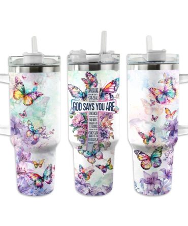 Butterfly Custom Stanley Quencher 40Oz Stainless Steel Tumbler With Handle