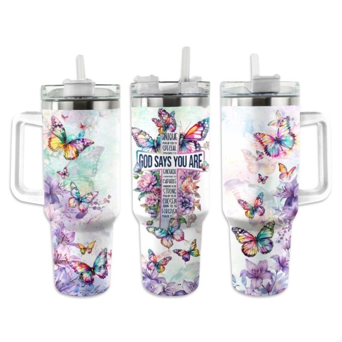 Butterfly Custom Stanley Quencher 40Oz Stainless Steel Tumbler With Handle
