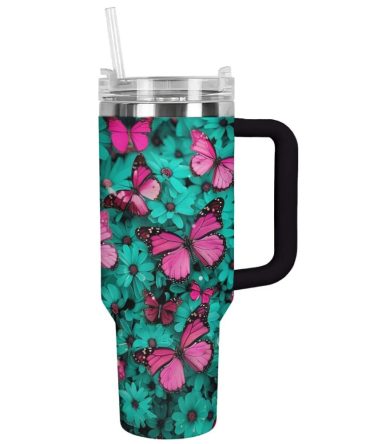 Butterfly Custom Stanley Quencher 40Oz Stainless Steel Tumbler With Handle