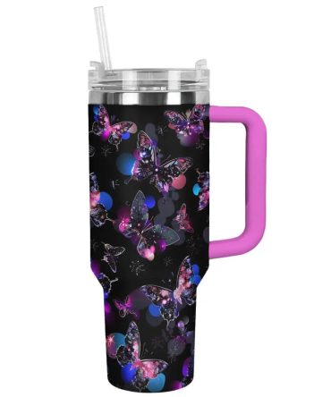 Butterfly Custom Stanley Quencher 40Oz Stainless Steel Tumbler With Handle