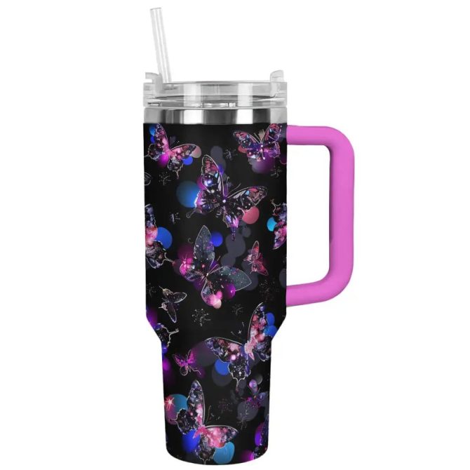 Butterfly Custom Stanley Quencher 40Oz Stainless Steel Tumbler With Handle