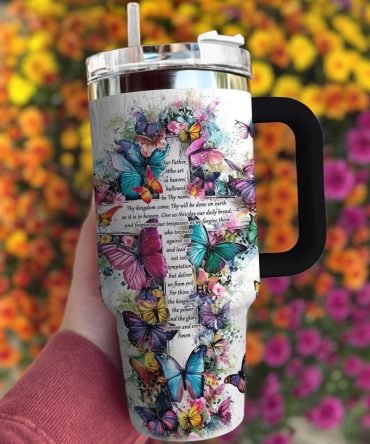 Butterfly Custom Stanley Quencher 40Oz Stainless Steel Tumbler With Handle