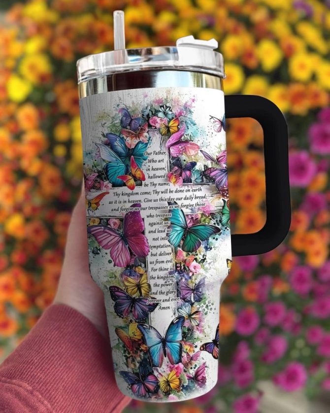 Butterfly Custom Stanley Quencher 40Oz Stainless Steel Tumbler With Handle