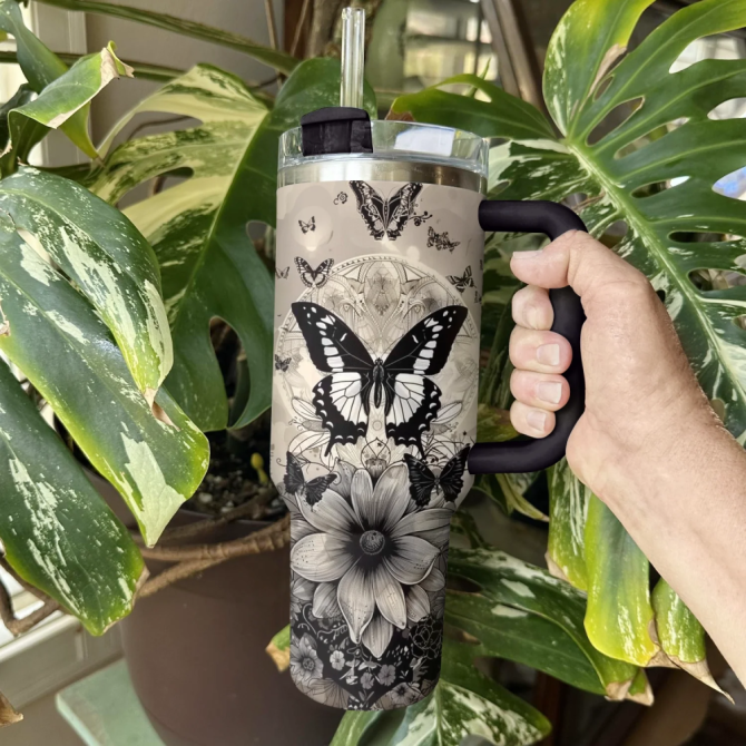 Butterfly Custom Stanley Quencher 40Oz Stainless Steel Tumbler With Handle - Image 2