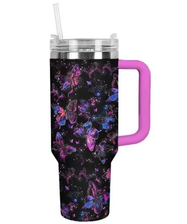 Butterfly Custom Stanley Quencher 40Oz Stainless Steel Tumbler With Handle