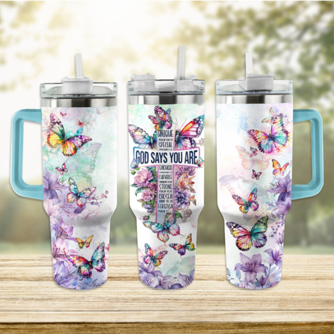 Butterfly Custom Stanley Quencher 40Oz Stainless Steel Tumbler With Handle - Image 3