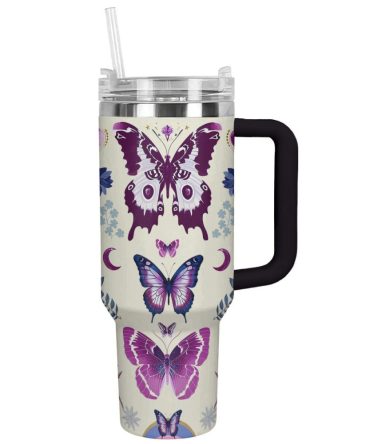 Butterfly Custom Stanley Quencher 40Oz Stainless Steel Tumbler With Handle