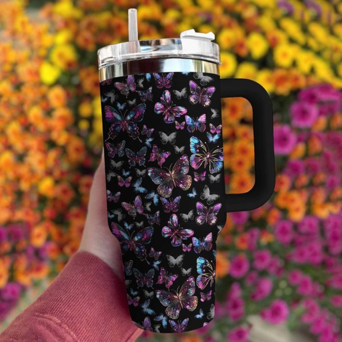 Butterfly Custom Stanley Quencher 40Oz Stainless Steel Tumbler With Handle - Image 2