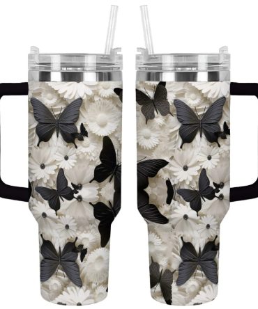 Butterfly Custom Stanley Quencher 40Oz Stainless Steel Tumbler With Handle