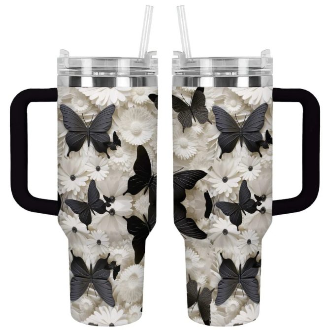 Butterfly Custom Stanley Quencher 40Oz Stainless Steel Tumbler With Handle