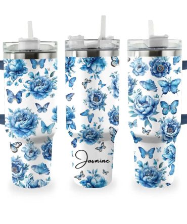 Butterfly Custom Stanley Quencher 40Oz Stainless Steel Tumbler With Handle