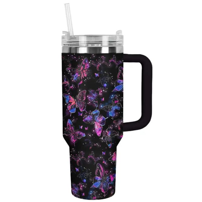 Butterfly Custom Stanley Quencher 40Oz Stainless Steel Tumbler With Handle - Image 2