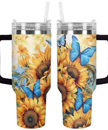 Butterfly Custom Stanley Quencher 40Oz Stainless Steel Tumbler With Handle