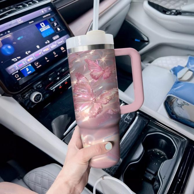 Butterfly Custom Stanley Quencher 40Oz Stainless Steel Tumbler With Handle - Image 2