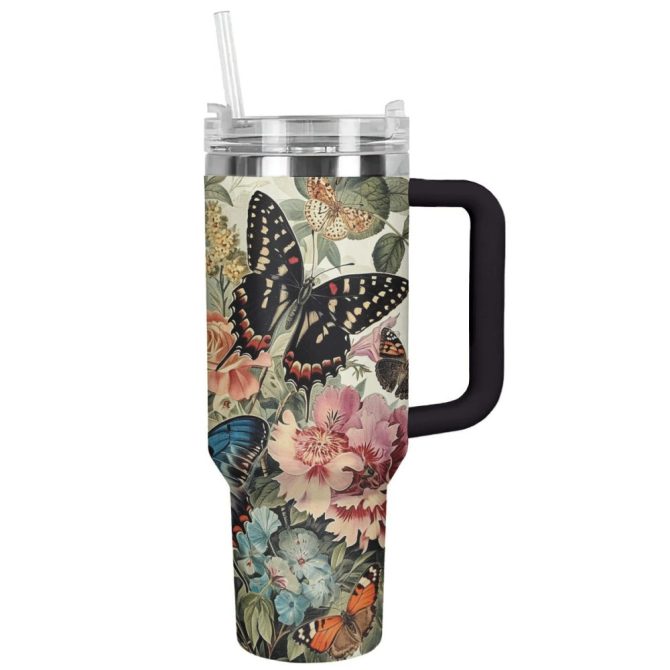 Butterfly Custom Stanley Quencher 40Oz Stainless Steel Tumbler With Handle