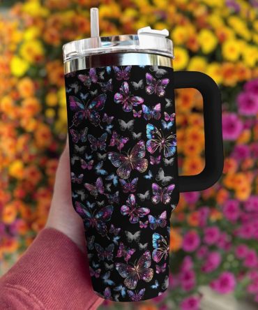 Butterfly Custom Stanley Quencher 40Oz Stainless Steel Tumbler With Handle