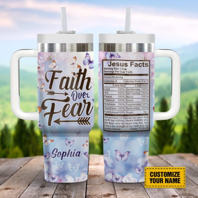 Butterfly Faith Custom Stanley Quencher 40Oz Stainless Steel Tumbler With Handle