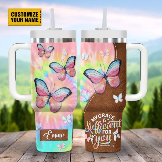 Butterfly Faith Custom Stanley Quencher 40Oz Stainless Steel Tumbler With Handle - Image 2