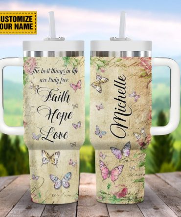 Butterfly Floral Faith Custom Stanley Quencher 40Oz Stainless Steel Tumbler With Handle
