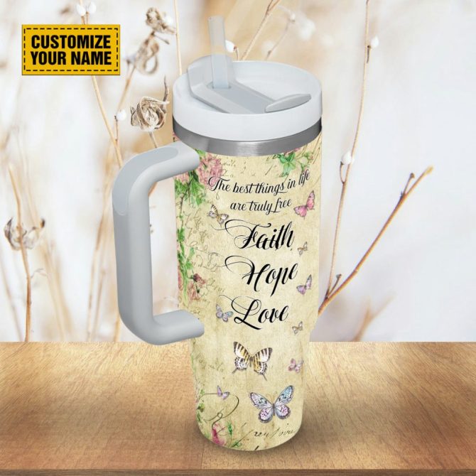 Butterfly Floral Faith Custom Stanley Quencher 40Oz Stainless Steel Tumbler With Handle - Image 5