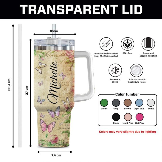 Butterfly Floral Faith Custom Stanley Quencher 40Oz Stainless Steel Tumbler With Handle - Image 8