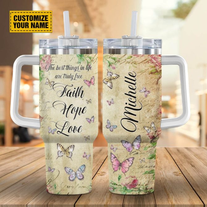 Butterfly Floral Faith Custom Stanley Quencher 40Oz Stainless Steel Tumbler With Handle - Image 2