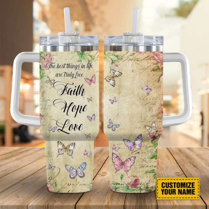 Butterfly Floral Faith Custom Stanley Quencher 40Oz Stainless Steel Tumbler With Handle - Image 10