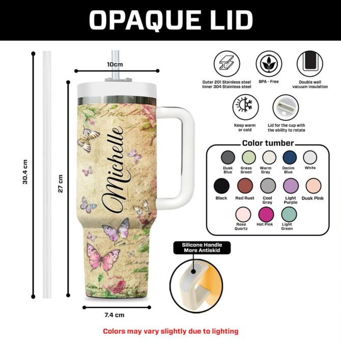 Butterfly Floral Faith Custom Stanley Quencher 40Oz Stainless Steel Tumbler With Handle - Image 9
